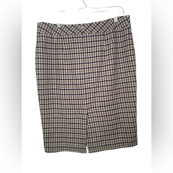 Talbots Wool Blend Houndstooth Mini Skirt Size 14 Brown Black Classic Fall - Picture 3 of 6